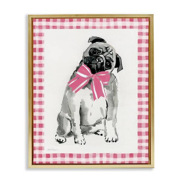 Stupell Industries Pug with Plaid Border by Carol Robinson Gold Floater Frame Animal Graphic Art Print 21 in. x 17 in.