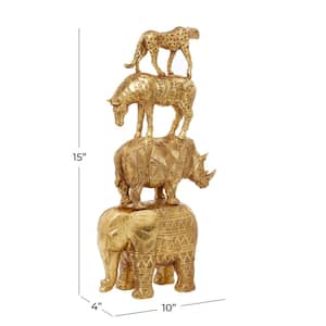 4 in. x 15 in. Gold Polystone Safari Animal Sculpture