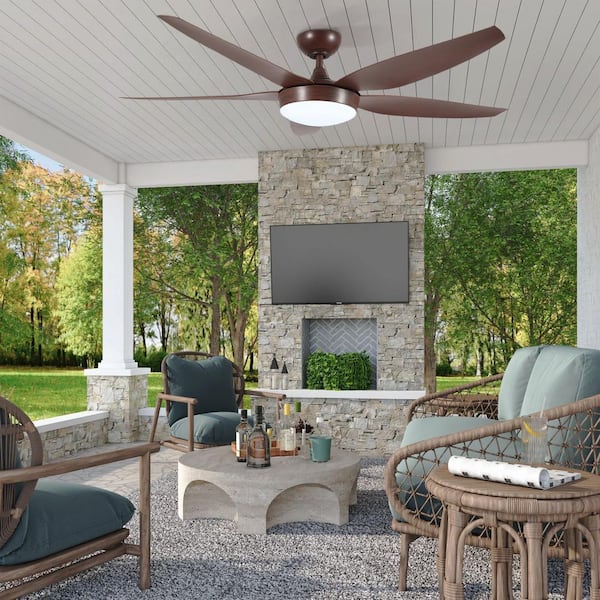 56 in. Reddish Brown Indoor Ceiling Fan with Light Remote Control Quiet DC Motor 5 ABS Blade 6-Speed Levels