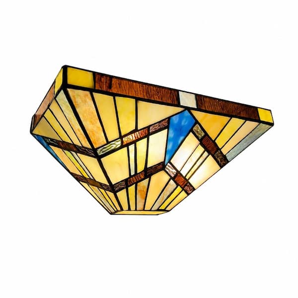 Vintage Style Stained Glass Integrated LED Vanity Light Bar 12 in Wide 2 Light Cream Amber Wall Fixture