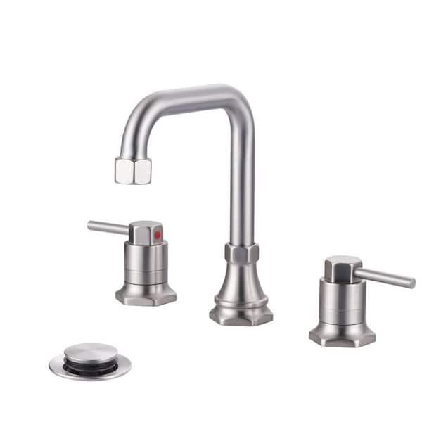8 in. Widespread Bathroom Faucet with Double Handles and Pop-Up Drain Assembly in Brushed Nickel