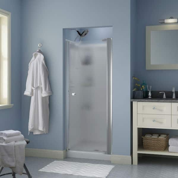 Delta Contemporary 27 in. to 30 in. x 64-3/4 in. Semi-Frameless Pivot Shower Door in Chrome with 1/4 in. Tempered Rain Glass