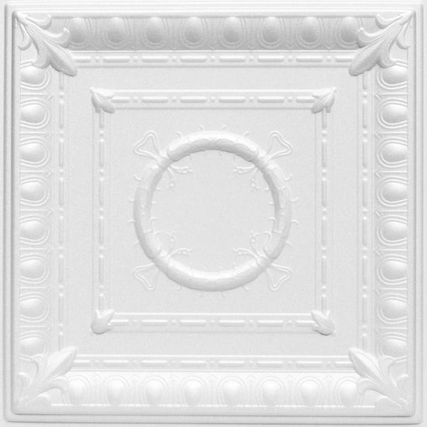 A La Maison Ceilings Romanesque Ultra Pure White - Satin (Behr) 1.6 ft. x 1.6 ft. Decorative Foam Glue Up Ceiling Tile (21.6 sq. ft./case)