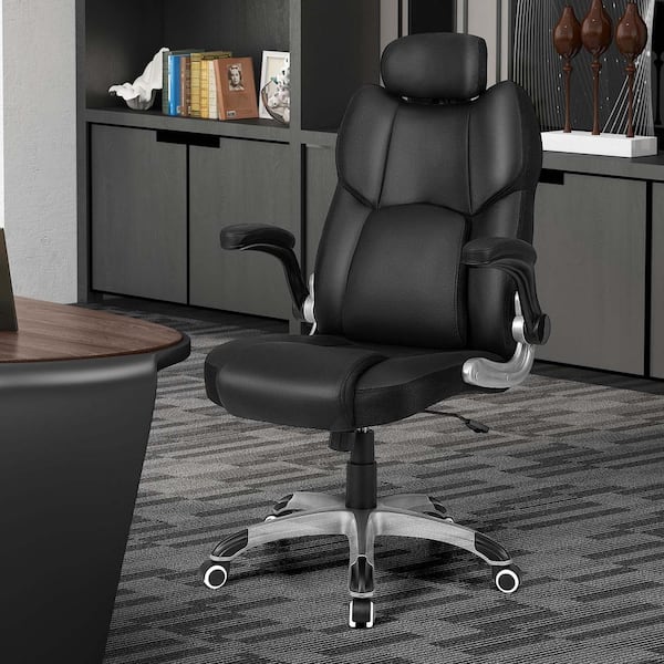Costway Black Kneading Massage Chair Office Chair Height Adjustable Swivel Chair with Flip-up Armrests