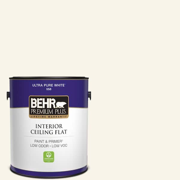 BEHR PREMIUM PLUS 1 gal. Designer Collection #DC-005 Natural White Ceiling Flat Interior Paint