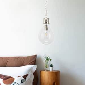 1-Light Brushed Nickel Bulb-in-a-Bulb Pendant Light with LED Bulb