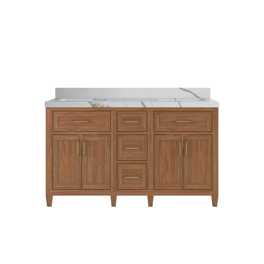 Santa Monica 60 in. W x 22 in. D x 36 in. H Double Sink Bath Vanity in Dark Natural with 2 in. Calacatta Gold Top price history on PriceWatchPro