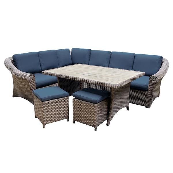 Leisure Made Walton 7-Piece Wicker Outdoor Sectional with Sunbrella Navy Cushions