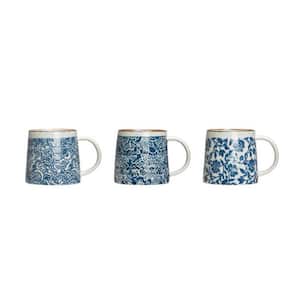 12 oz. Blue & White Stoneware Mug (Set of 3)