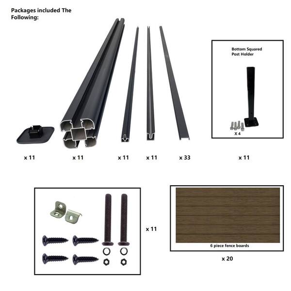 LH EP Complete Kit 6 ft. x 6 ft. Embossed Brown WPC Composite Fence Panel with Bottom Squared Holders and Post Kits (10-set)