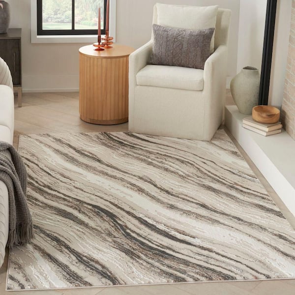 Eco-Friendly Beige Grey 5 ft. x 7 ft. Abstract Contemporary Area Rug