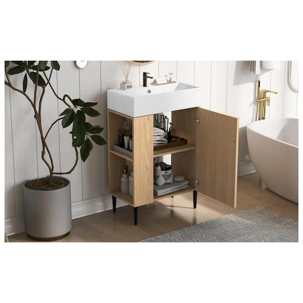 22 in. Freestanding Single Sink Wood Bath Vanity with White Ceramic Top