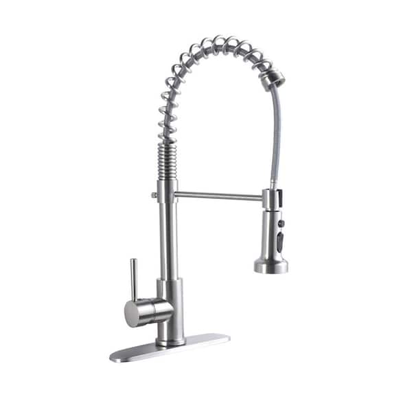 PERLIRIA INC Single Handle Pull Down Sprayer Kitchen Faucet, Spring Kitchen Sink Faucet with Pull Out Sprayer in Brushed Nickel