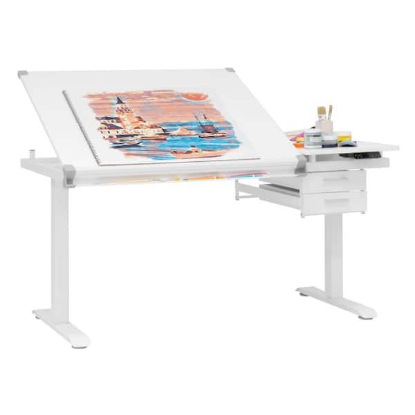 Graphix ELift 58 in. Rectangular White Metal and Wood Desk 2 Drawer with Electronic Lift and Adjustable Top