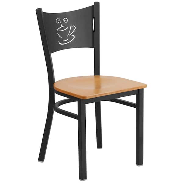 Flash Furniture Hercules Series Black Coffee Back Metal Restaurant Chair with Natural Wood Seat