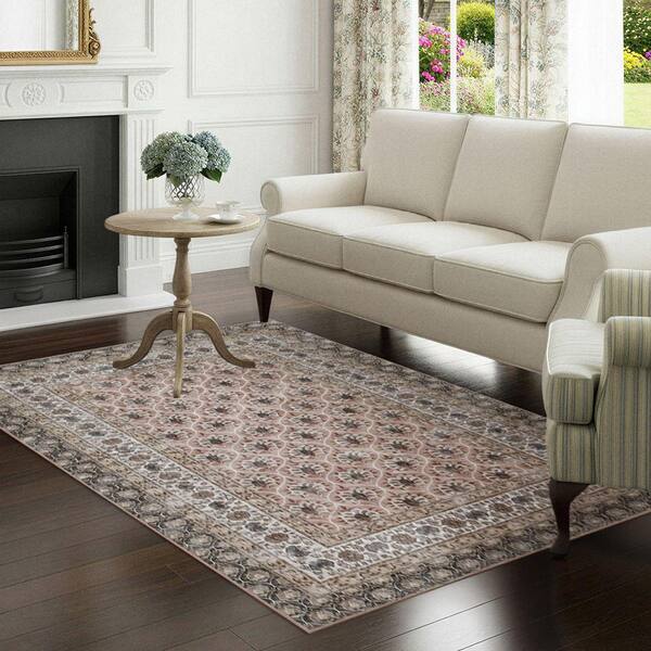 Laura Ashley Amelia Chenille Pink 5 ft. x 8 ft. Woven Trellis