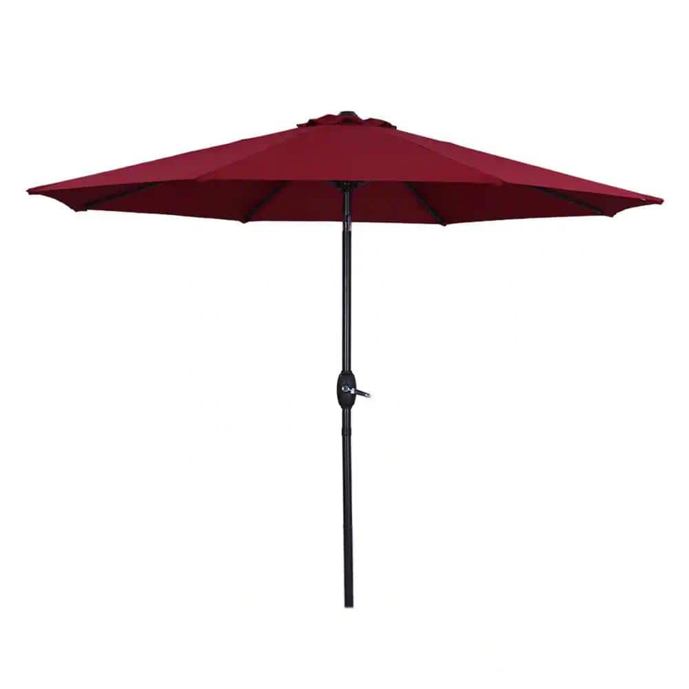 9 ft. Aluminum Market Outdoor Patio Umbrella in Red with Crank Lift