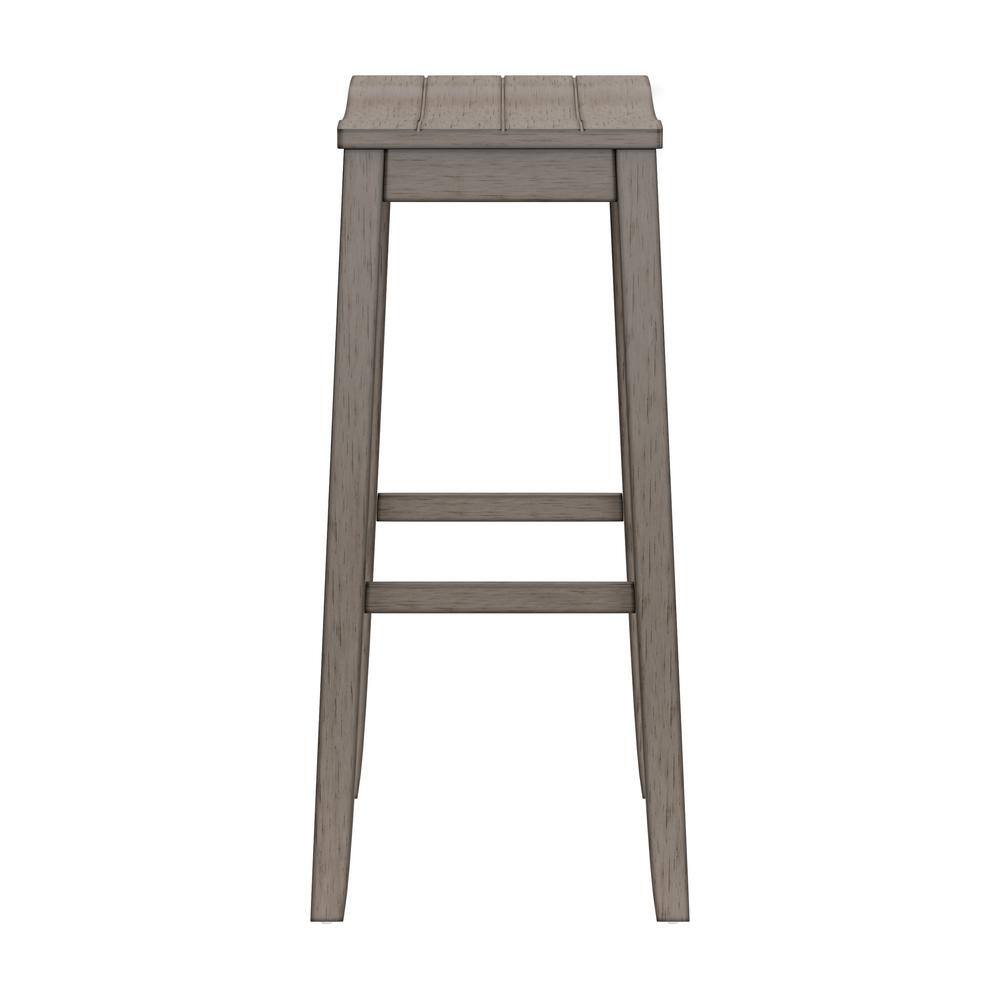 Aged Gray Wood Saddle-Style Backless Swivel Barstool 32"