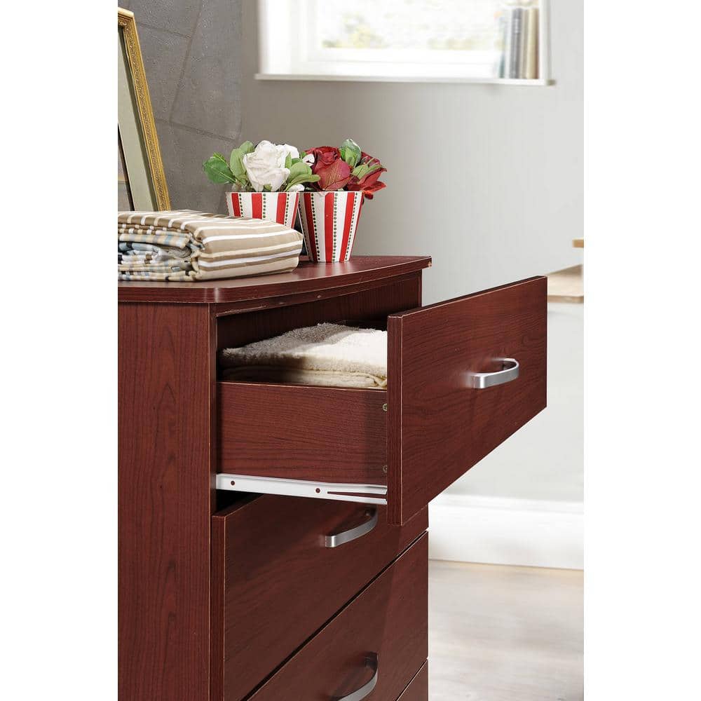 Mahogany 5-Drawer Vertical Chest with Metal Handles