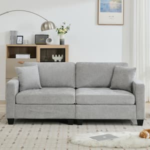 Modern 81.89 in. Width Chenille Gray Tufted Loveseat Sofa Wide Armrest Couches with 2-Pillows