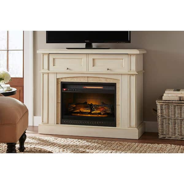 Home Decorators Collection Bellevue Park 42 in. Mantel Console Infrared Electric Fireplace in Antique White