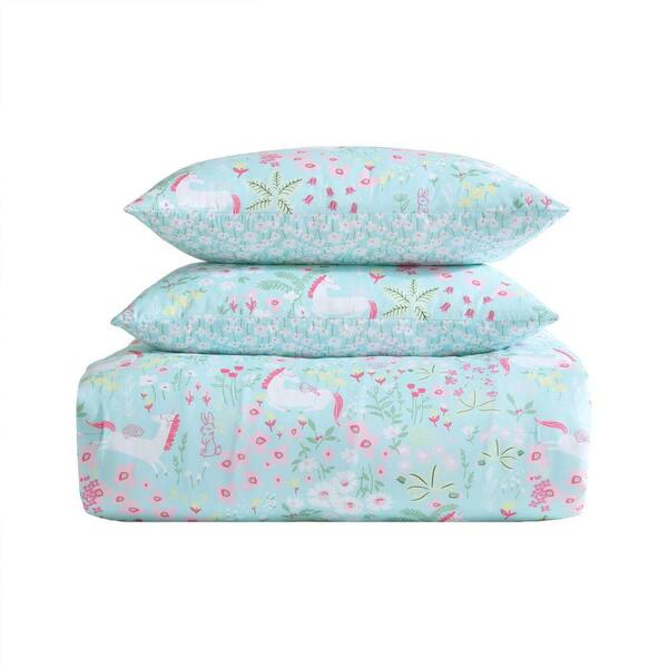 新品LAURA ASHLEY ダブルデュベカバー 190×210cm Laura Ashley Magical Unicorns 3 Piece Aqua Blue/Pink