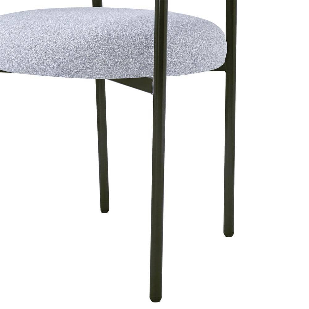 Gray Upholstered Metal Armchair Set with Low Slat Back