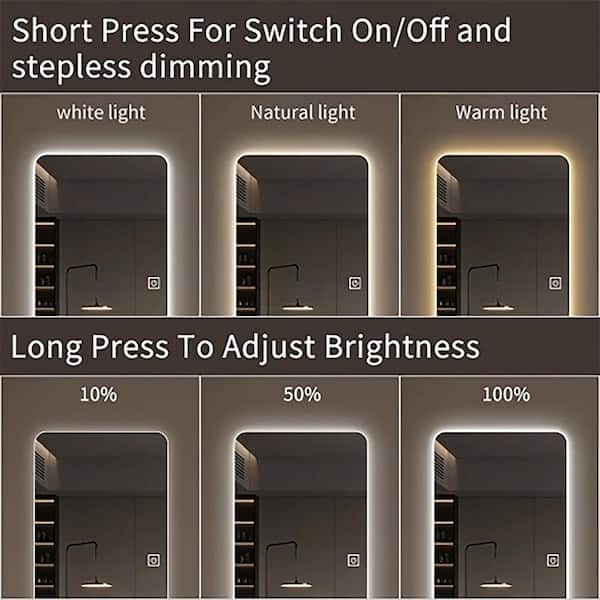 65 in. W x 24 in. H Rectangular Frameless Mirror and 3-Color Lighting