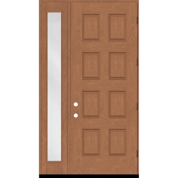 Steves & Sons Regency 53 in. x 96 in. 8-Panel LHOS AutumnWheat Stain Mahogany Fiberglass Prehung Front Door w/14in.Sidelite