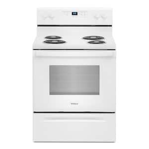 30 in. 4.8 cu. ft. 4 Burner Element Electric Range with Keep Warm Setting in White with Storage Drawer
