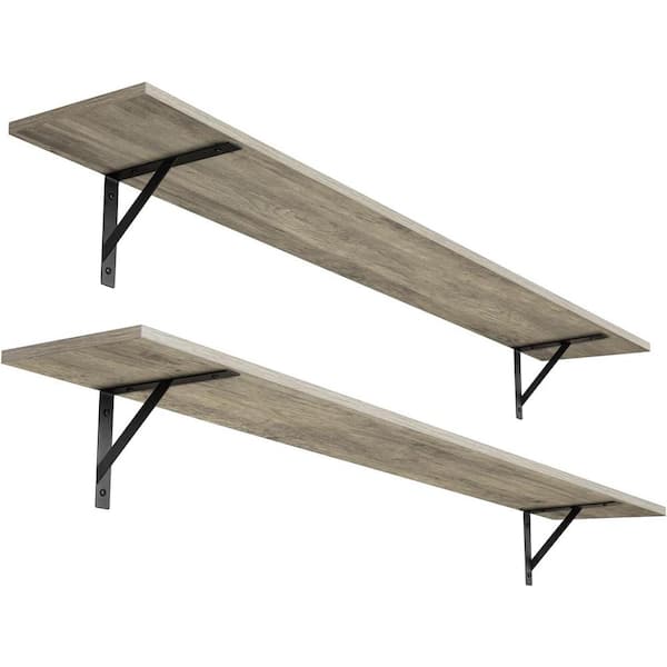 Unbranded 55.1 in. W x 7.9 in. D Grey Wash Wood Floating Shelves Decorative Wall Shelf (Set of 2)