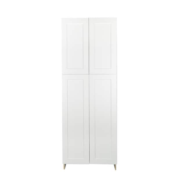 Plywell Ready to Assemble 30x84x24 in. Shaker 4 Door Wall Pantry with Shelves in White