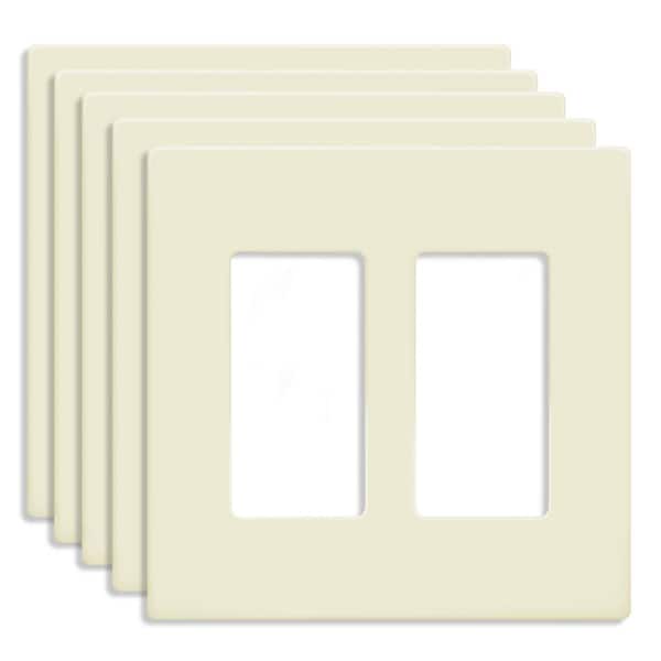 ENERLITES Light Almond 2-Gang, Decorator/Rocker, Plastic Polycarbonate, Screwless Wall Plate (5-Pack)