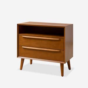 Leslie Mid-Century Modern Acorn 2-Drawer Nightstand with Built-In Outlets