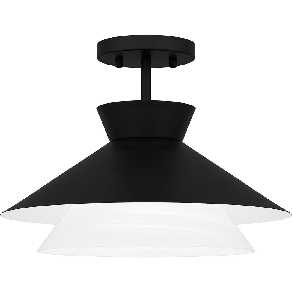 Matte Black and Alabaster Glass Semi-Flush Mount Light