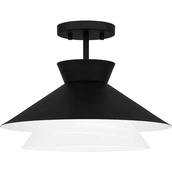 Quoizel Lionel 15 in. 1-Light Matte Black Semi-Flush Mount