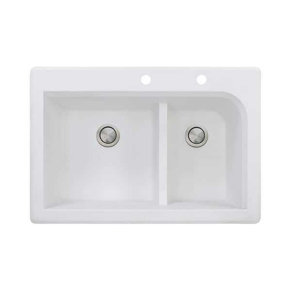 Transolid Radius Drop-in Granite 33 in. 2-Hole 1-3/4 J-Shape Double Bowl Kitchen Sink in White