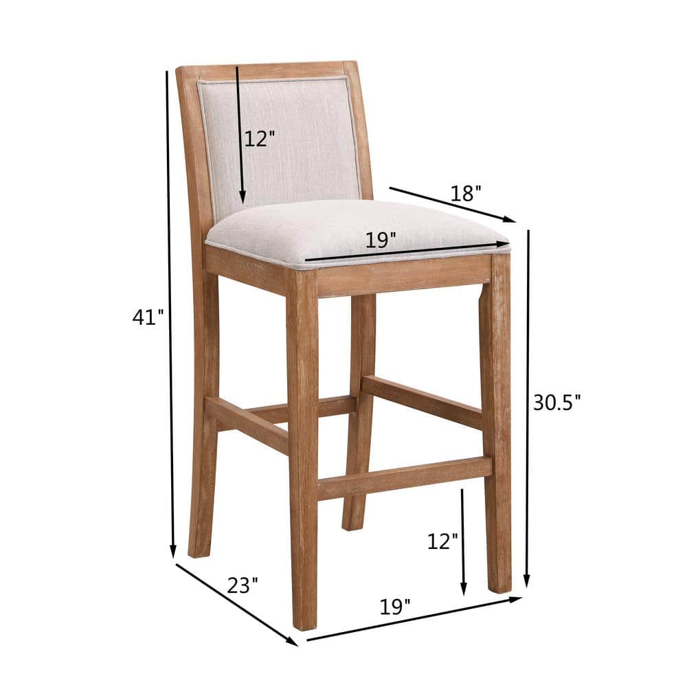 Modern Beige Fabric Counter Stools with Rubberwood Frame, Set of 2