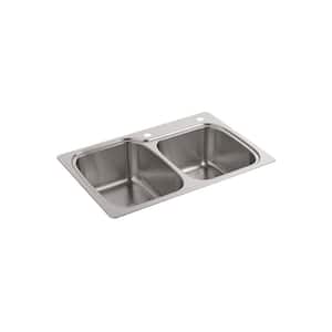Verse Drop-In Stainless Steel 33 in. 2-Hole Double Bowl Kitchen Sink