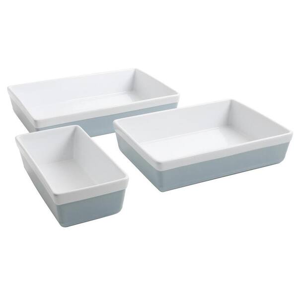 MARTHA STEWART Dual-Tone 3-Piece Stoneware Rectangle Bakeware Set in Blue