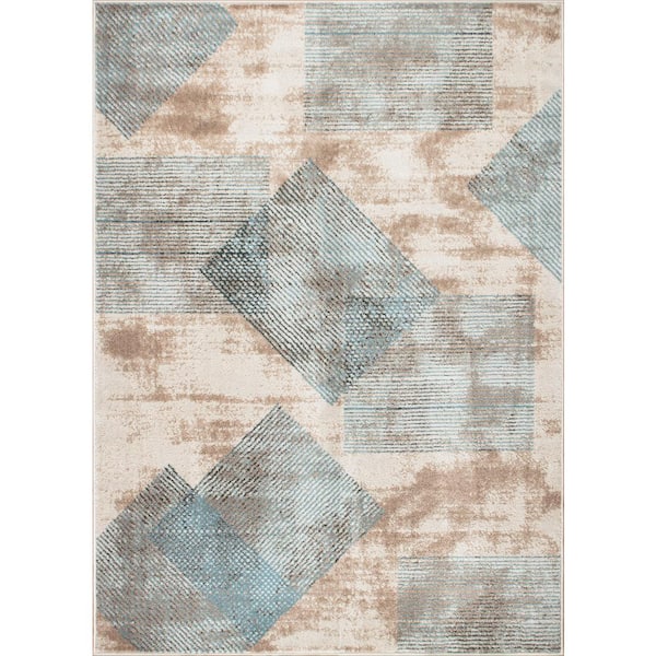 World Rug Gallery Beige 5 ft. x 7 ft. Contemporary Distressed Geometric Area Rug