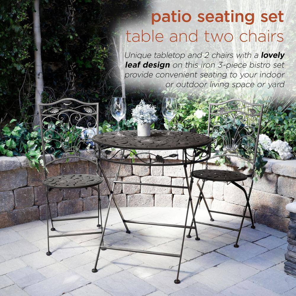 Black Iron 3-Piece Garden Bistro Set with Leaf Design