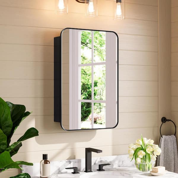 20 in. W x 30 in. H Black Rectangular Aluminum Surface/Recessed Medicine Cabinet with Mirror