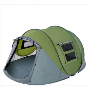 COSTWAY Opblaasbare Tent Voor 4-6 Personen, Campingtent Met 4 Netramen En 2 Deuren En Dakraam Incl Draagtas En Pomp Luchttent Voor Kamperen En Vissen 300 X 210 X 197 Cm