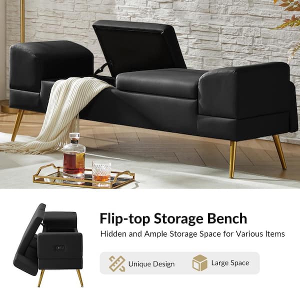 JAYDEN CREATION Rebeca Black 59 in. W Storage Bench with