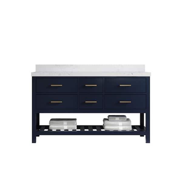 Willow Collections Parker 60 in. W x 22 in. D x 36 in. H Double Sink Bath Vanity in Navy Blue with 2 in. Empira Quartz Top