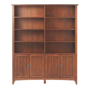 69 in. Medium Oak Wood 8-shelf Standard Bookcase with Adjustable Shelves