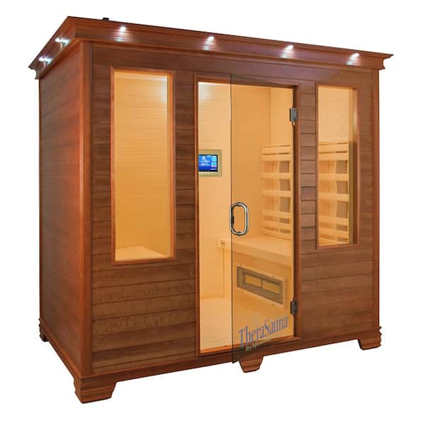 TheraSauna 4-Person Face to Face Infrared Health Sauna with MPS Touchview Control, Aspen Wood and 12 TheraMitter Heaters