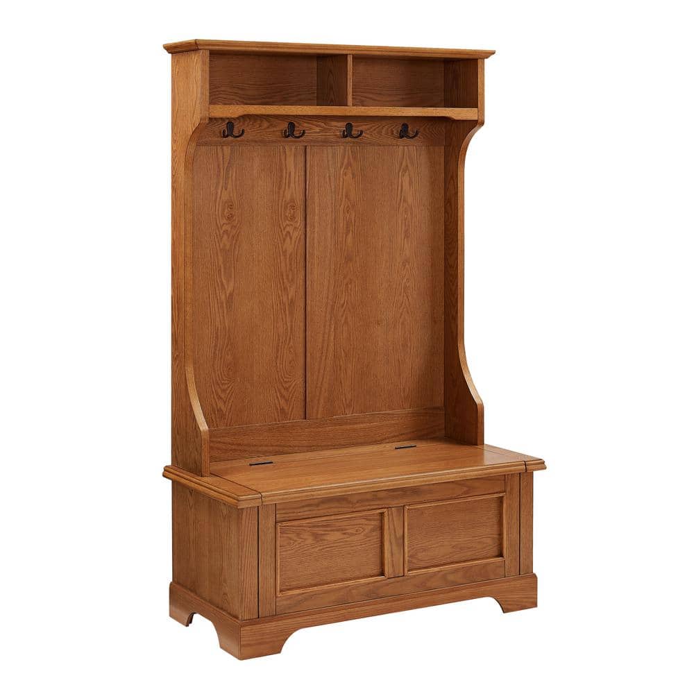 Campbell Oak Hall Tree with Spacious Storage Bench and Double Hooks
