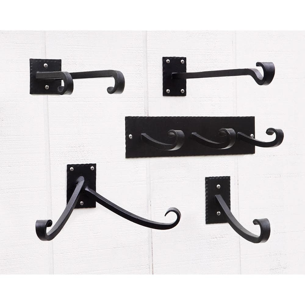 Black Wrought Iron Wall Bracket with Multiple Hooks